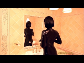 black latex catsuit in bathroom [utah mist]